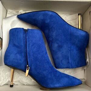 Nine West Royal Blue Heeled Boots with Gold Detail